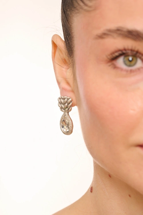 Kiraz White Crystal Stoned Silver Plated Earring