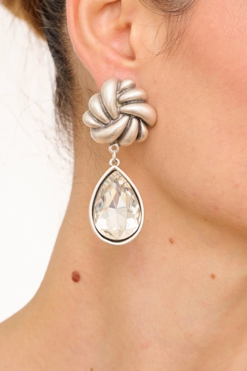 Kiraz White Crystal Stoned Silver Plated Earring