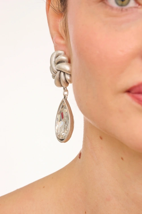 Kiraz White Crystal Stoned Silver Plated Earring