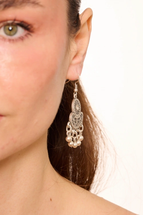 Kiraz White Crystal Stoned Silver Plated Earring