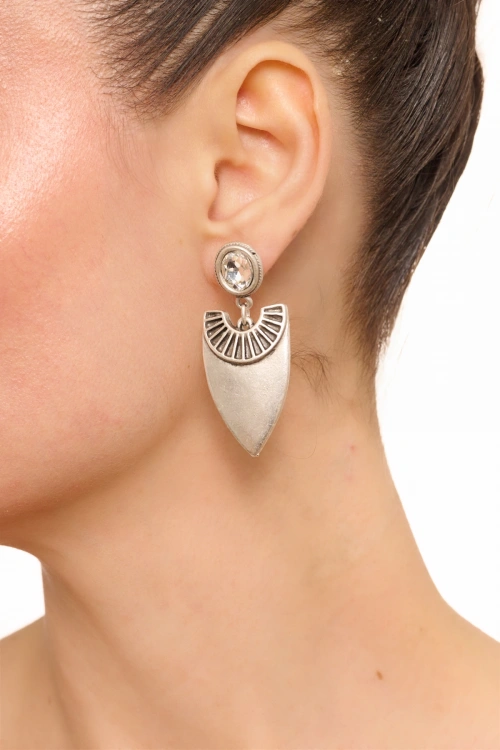 Kiraz White Crystal Stoned Silver Plated Earring