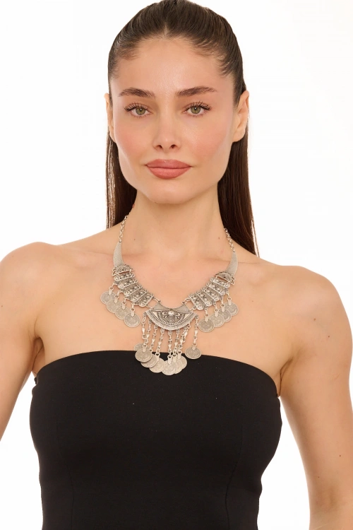 Kiraz White Crystal Stoned Silver Plated Necklace