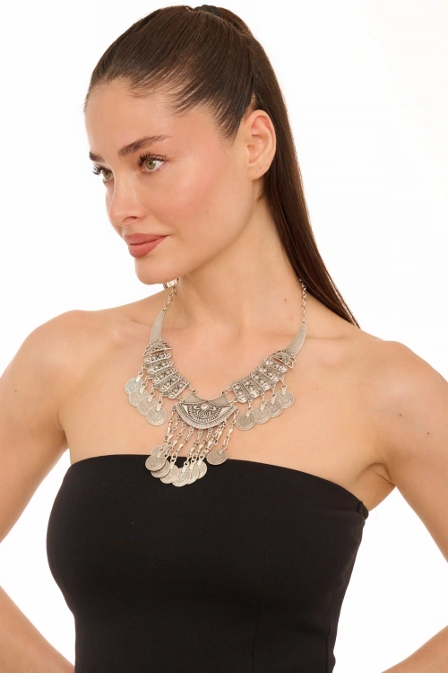 Kiraz White Crystal Stoned Silver Plated Necklace