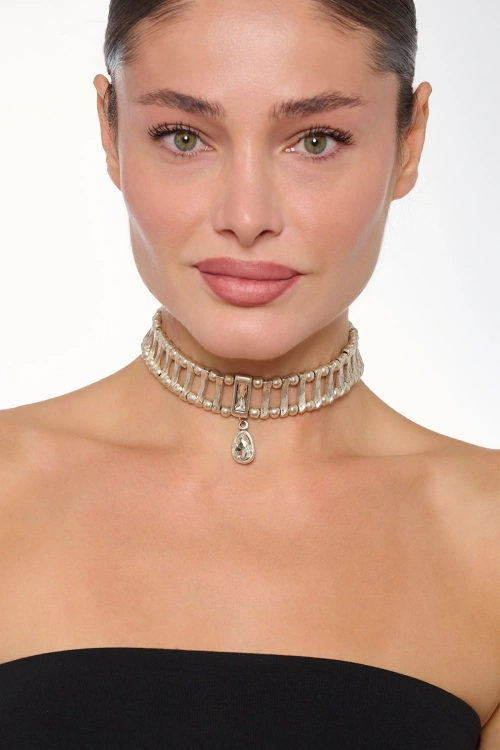 Kiraz White Crystal Stoned Silver Plated Necklace