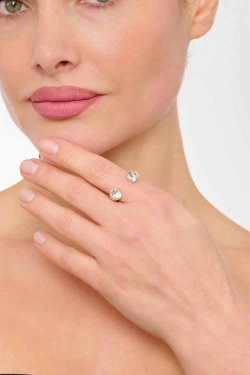 Kiraz White Crystal Stoned Silver Plated Ring