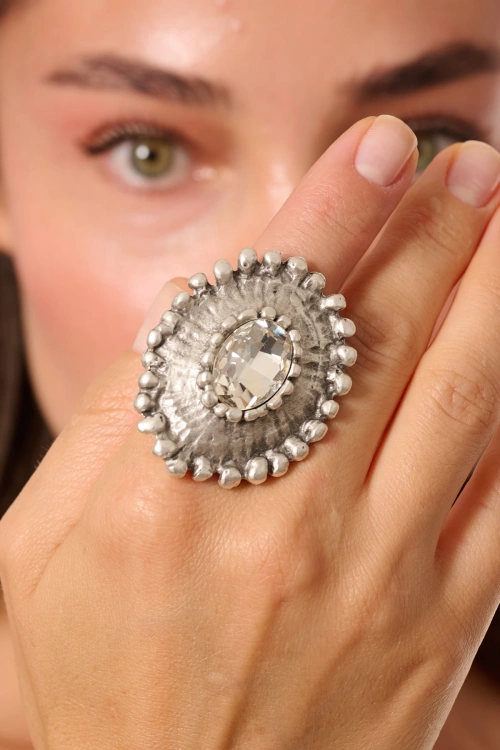 Kiraz White Crystal Stoned Silver Plated Ring
