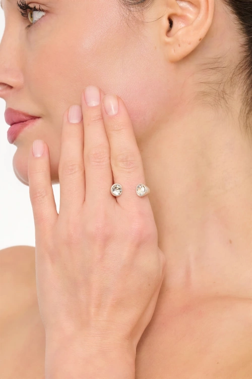 Kiraz White Crystal Stoned Silver Plated Ring