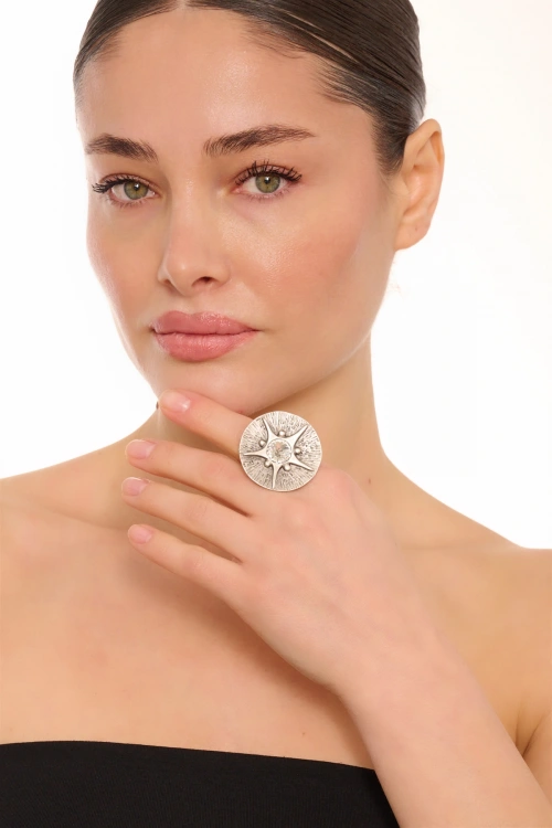 Kiraz White Crystal Stoned Silver Plated Ring