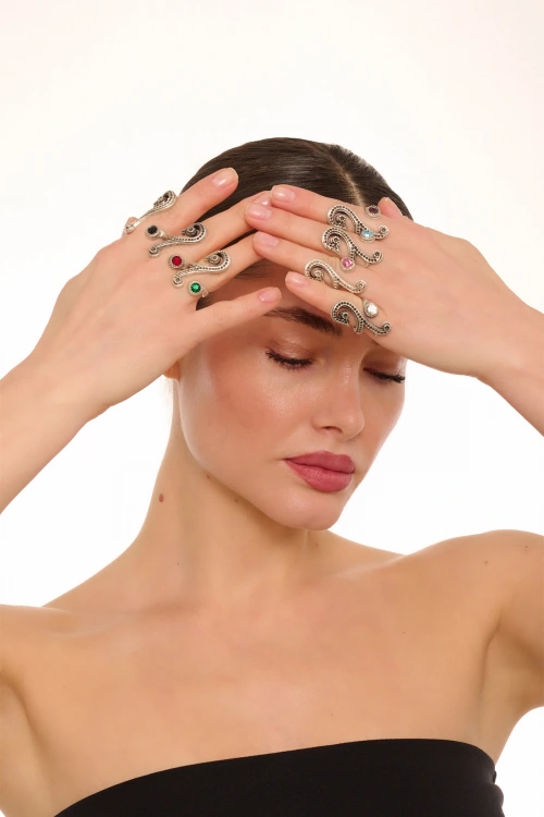 Kiraz White Crystal Stoned Silver Plated Ring