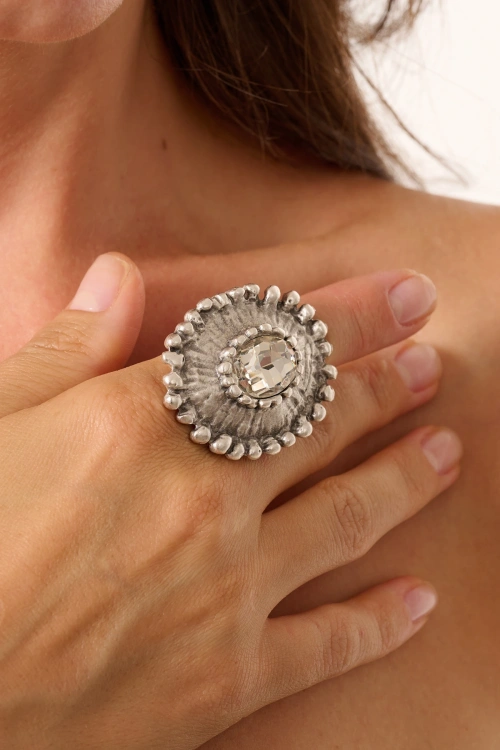 Kiraz White Crystal Stoned Silver Plated Ring