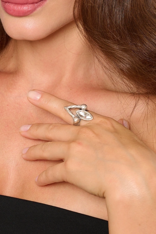 Kiraz White Crystal Stoned Silver Plated Ring