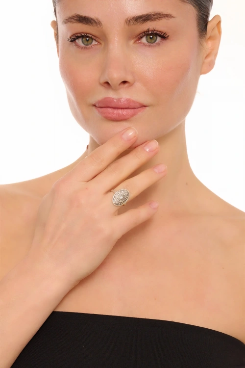 Kiraz White Crystal Stoned Silver Plated Ring