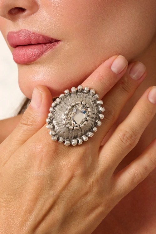 Kiraz White Crystal Stoned Silver Plated Ring