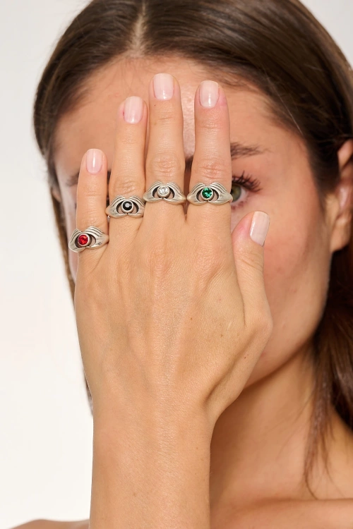 Kiraz White Crystal Stoned Silver Plated Ring