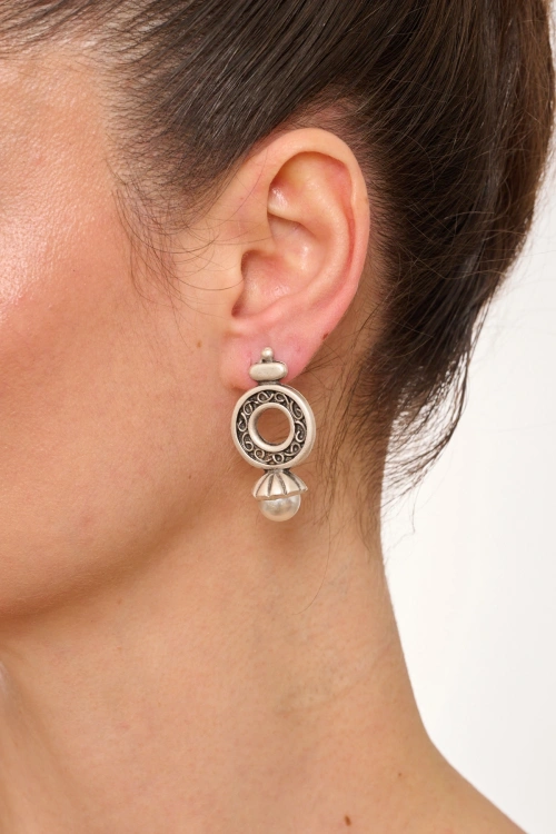 Kiraz White Pearl Stoned Silver Plated Earring