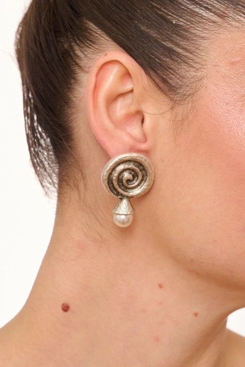 Kiraz White Pearl Stoned Silver Plated Earring