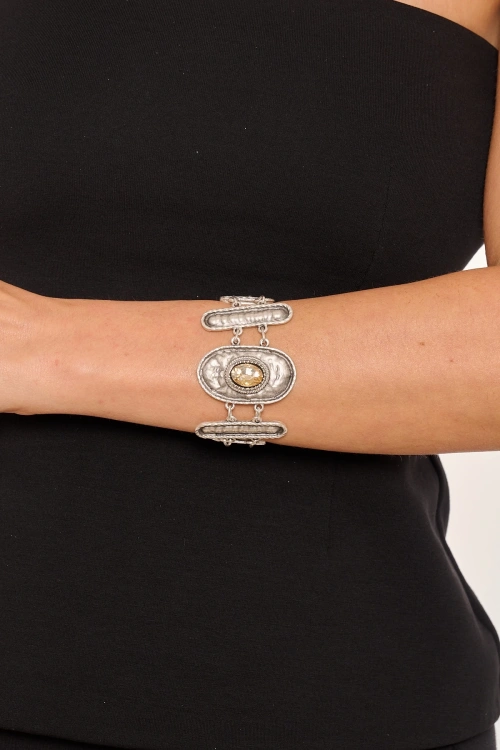 Kiraz Yellow Crystal Stoned Silver Plated Bracelet