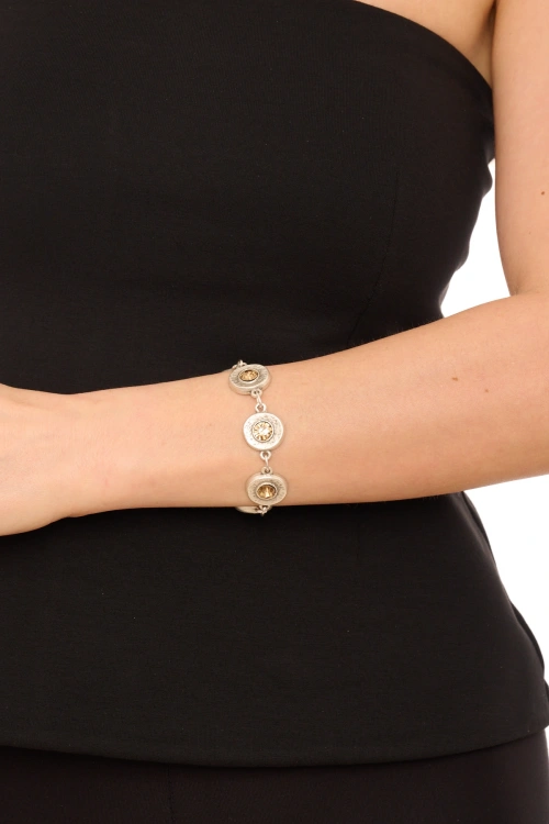 Kiraz Yellow Crystal Stoned Silver Plated Bracelet