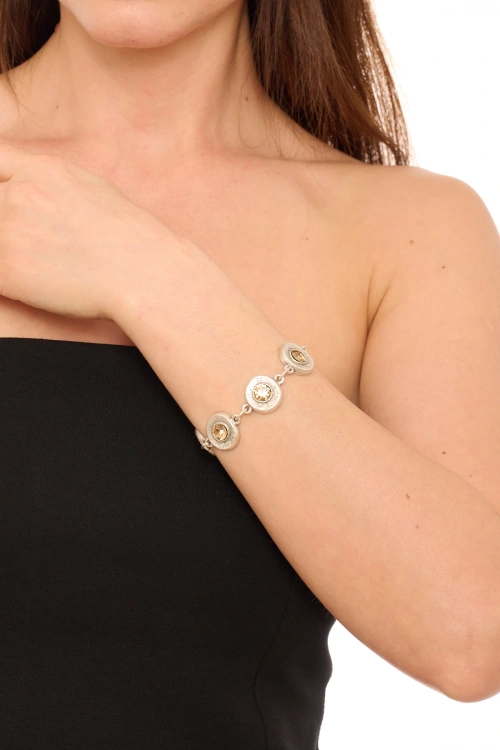 Kiraz Yellow Crystal Stoned Silver Plated Bracelet