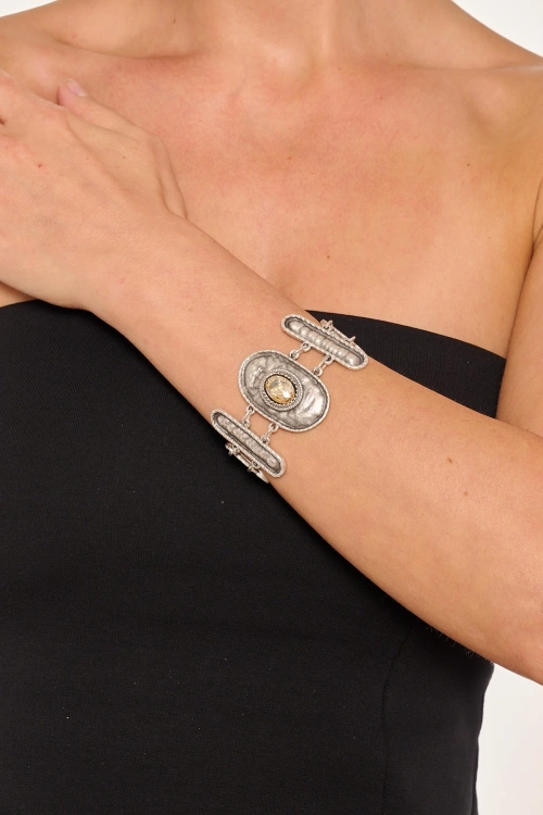 Kiraz Yellow Crystal Stoned Silver Plated Bracelet