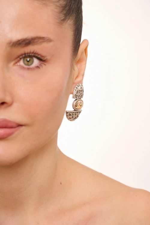 Kiraz Yellow Crystal Stoned Silver Plated Earring