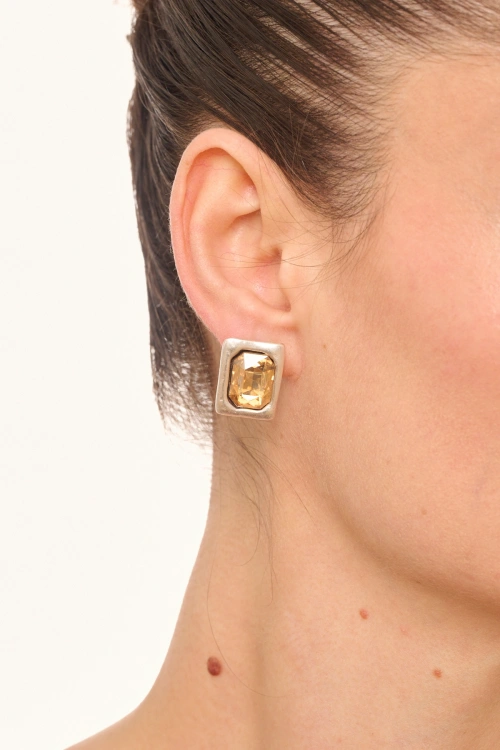 Kiraz Yellow Crystal Stoned Silver Plated Earring