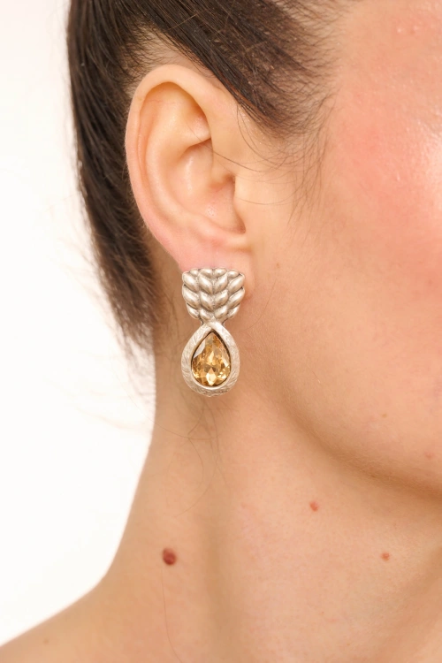 Kiraz Yellow Crystal Stoned Silver Plated Earring