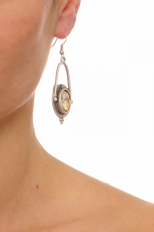 Kiraz Yellow Crystal Stoned Silver Plated Earring