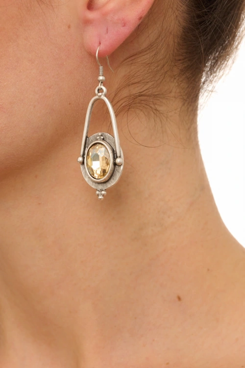 Kiraz Yellow Crystal Stoned Silver Plated Earring