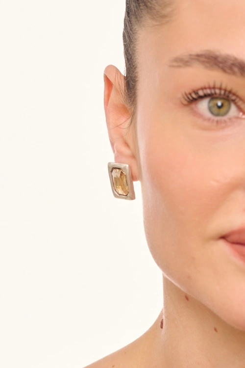 Kiraz Yellow Crystal Stoned Silver Plated Earring