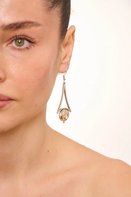 Kiraz Yellow Crystal Stoned Silver Plated Earring