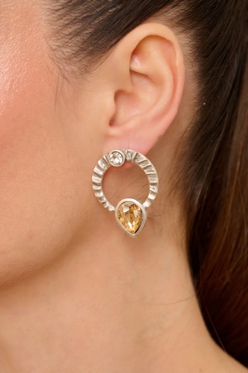 Kiraz Yellow Crystal Stoned Silver Plated Earring