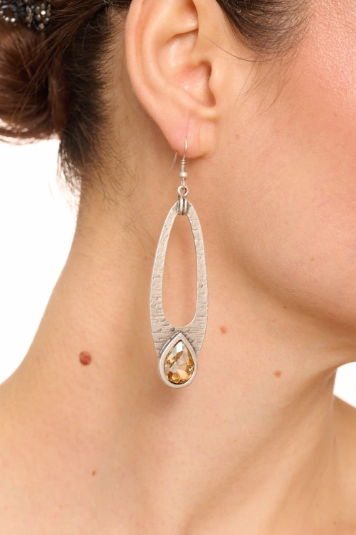 Kiraz Yellow Crystal Stoned Silver Plated Earring