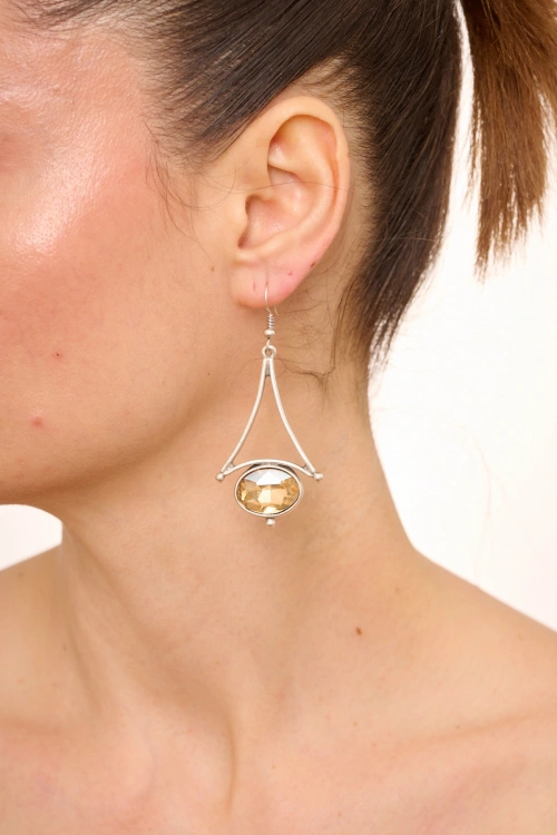 Kiraz Yellow Crystal Stoned Silver Plated Earring