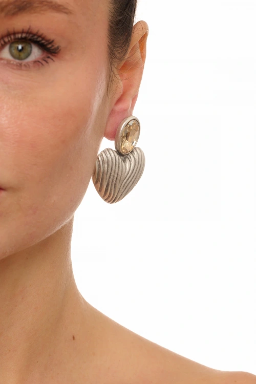 Kiraz Yellow Crystal Stoned Silver Plated Heart Earring