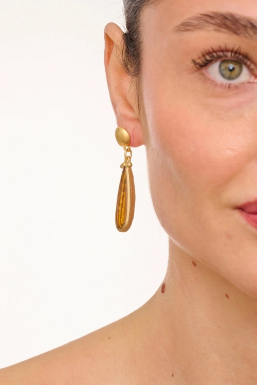 Kiraz Yellow Enameld Gold Plated Earring