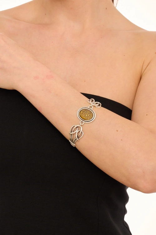 Kiraz Yellow Enameld Silver Plated Bracelet