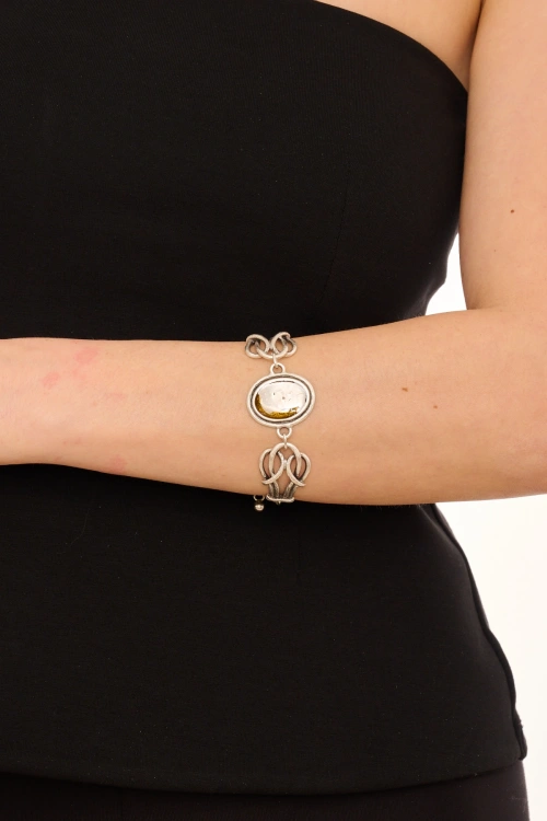 Kiraz Yellow Enameld Silver Plated Bracelet