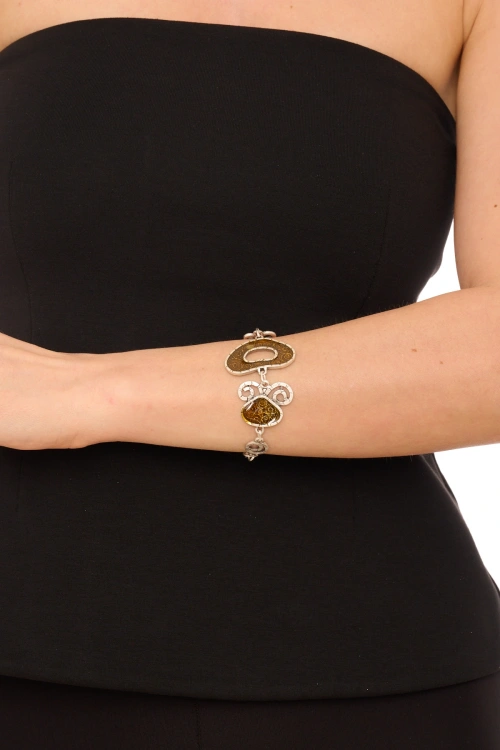 Kiraz Yellow Enameld Silver Plated Bracelet