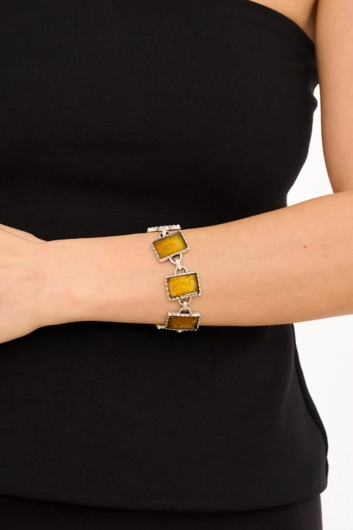 Kiraz Yellow Enameld Silver Plated Bracelet