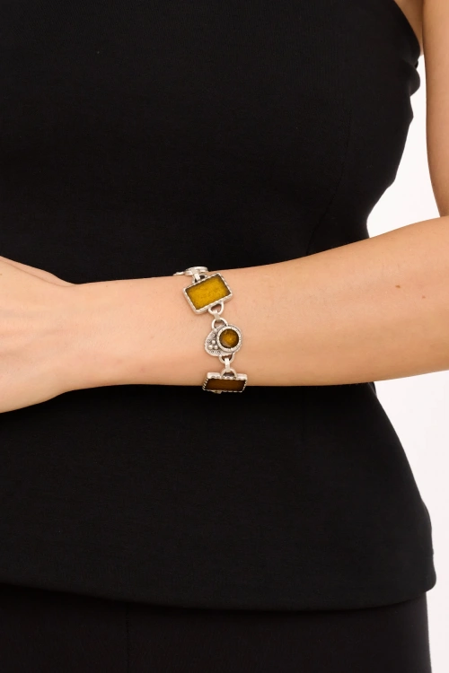 Kiraz Yellow Enameld Silver Plated Bracelet