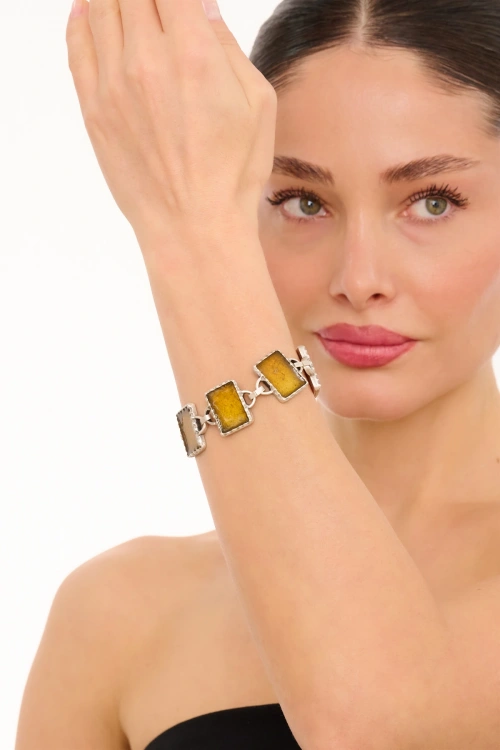 Kiraz Yellow Enameld Silver Plated Bracelet