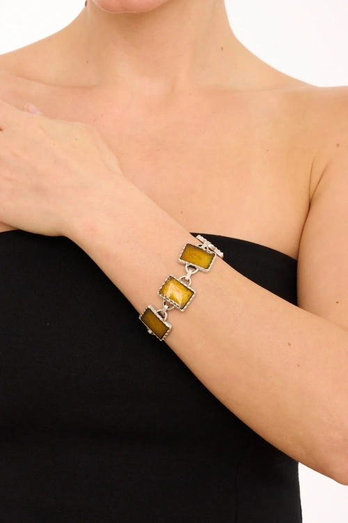 Kiraz Yellow Enameld Silver Plated Bracelet