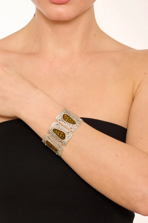 Kiraz Yellow Enameld Silver Plated Bracelet