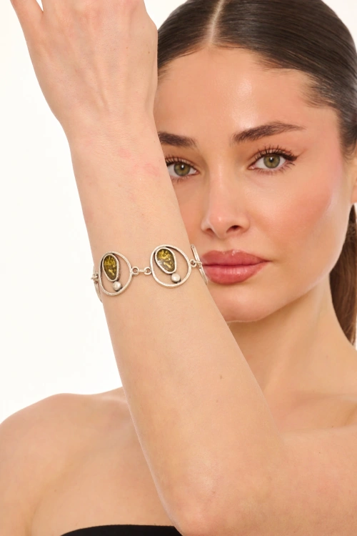 Kiraz Yellow Enameld Silver Plated Bracelet