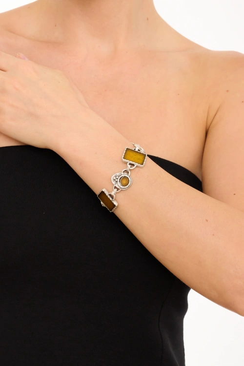 Kiraz Yellow Enameld Silver Plated Bracelet