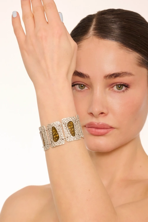 Kiraz Yellow Enameld Silver Plated Bracelet