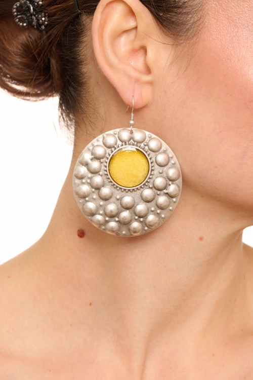 Kiraz Yellow Enameld Silver Plated Earring