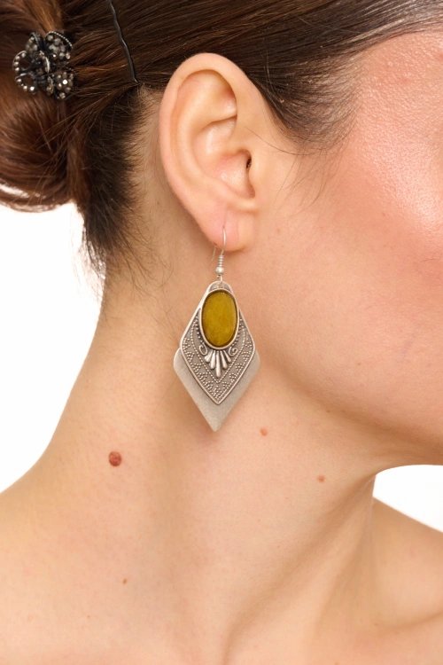 Kiraz Yellow Enameld Silver Plated Earring