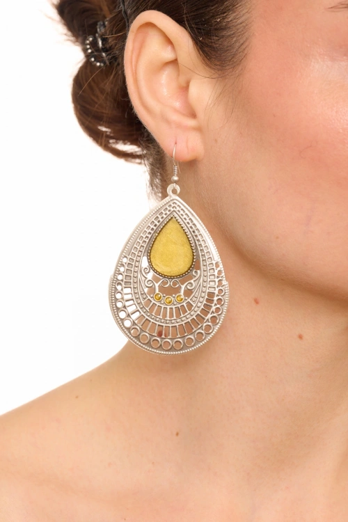 Kiraz Yellow Enameld Silver Plated Earring